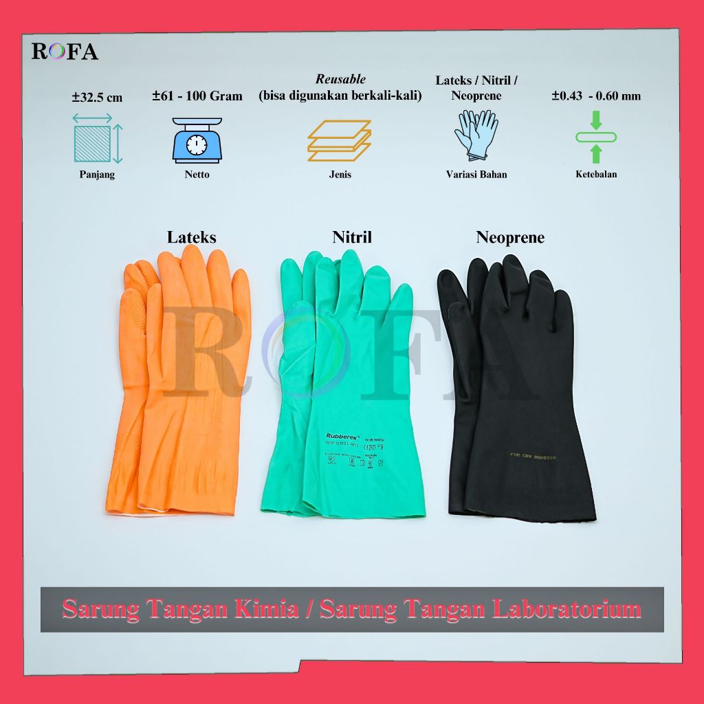 Sarung Tangan Kimia / Sarung Tangan Laboratorium / Chemical Gloves Lateks - Nitril - Neoprene