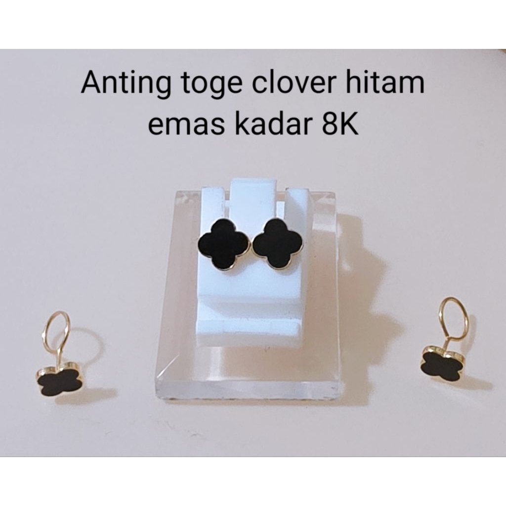 Anting emas toge clover hitam kadar 375/8K
