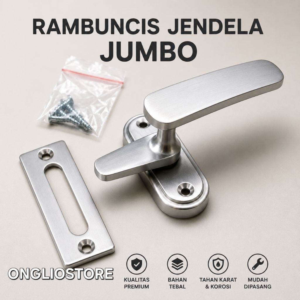 SAB Rambuncis jumbo Handle Kunci 2 arah KANAN KIRI BUKA TUTUP Jendela kuningan Grendel Panolet Slot 