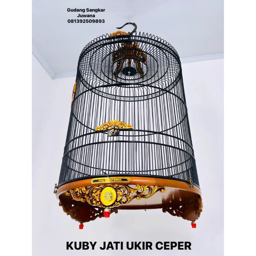 Sangkar Murai KUBY Jati Ukir Tebok Ceper No.2 + Fullset Kerodong + Free Pallet Kayu