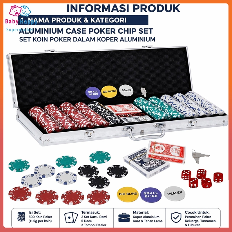 Texas Holdem Poker Set 500 Chip + Kartu & Dadu