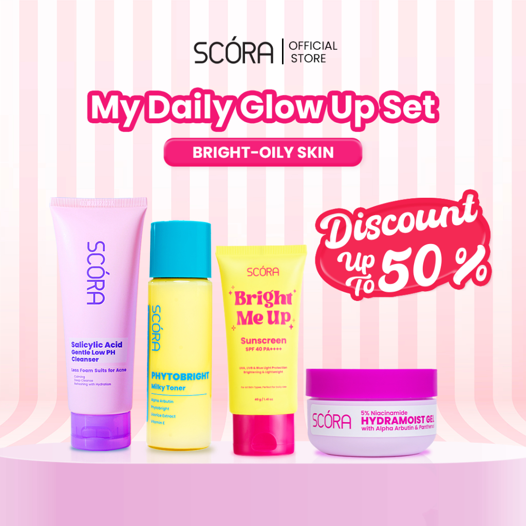 [My Daily Glow Up Set] Scora Bright Me Up Sunscreen 40 Gr + SCORA Moisturizer Gel + SCORA Gentle Low