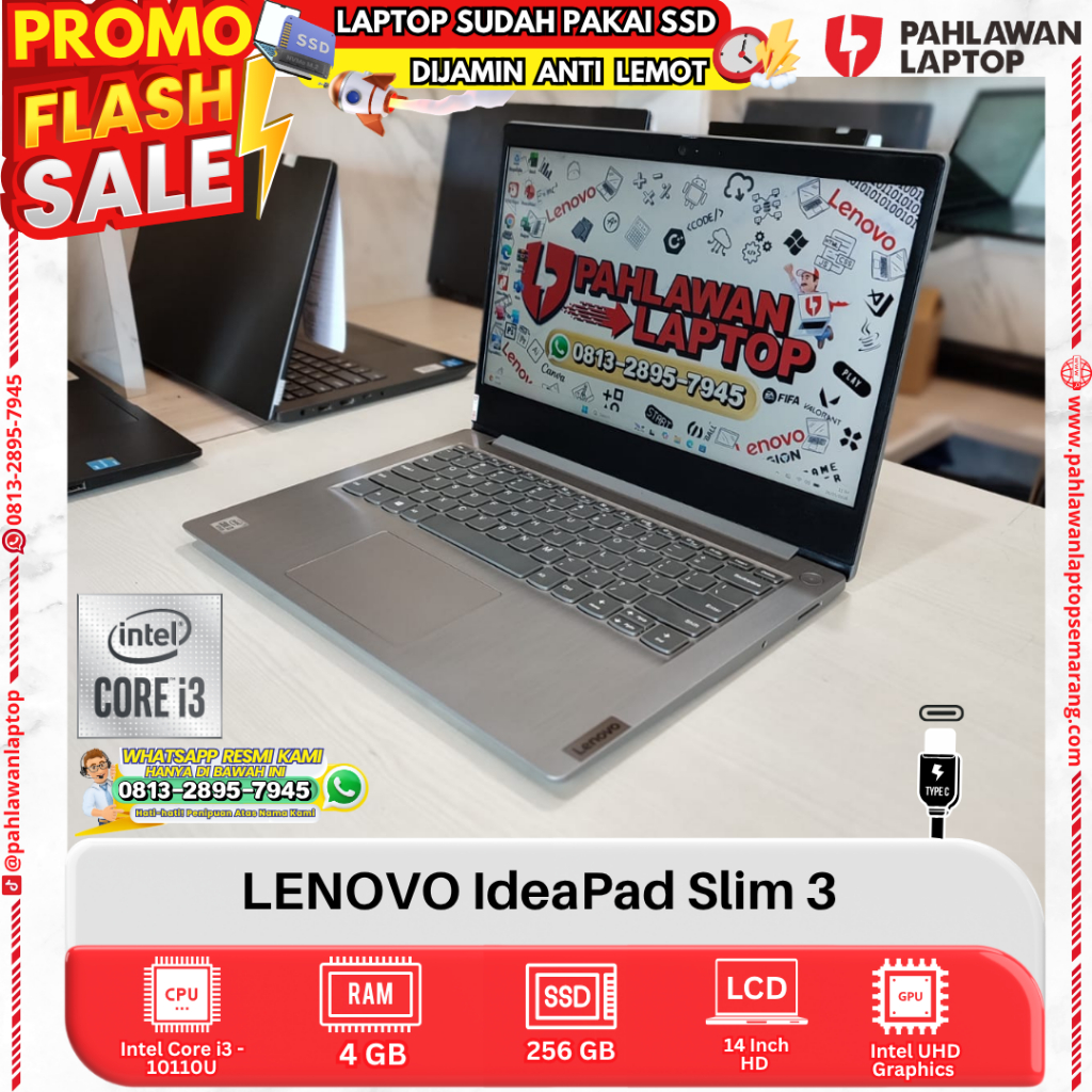 LAPTOP LENOVO Ideapad Slim 3 Core i3 GEN 10 RAM 4GB SSD 256GB