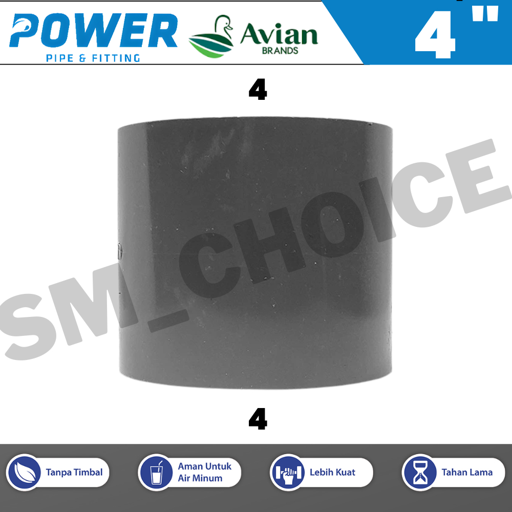 POWER SOX 4 D INCH POWER SAMBUNGA PIPA 4 INCH D SOCKET 4"D SAMBUNGAN LURUS PIPA 4"D