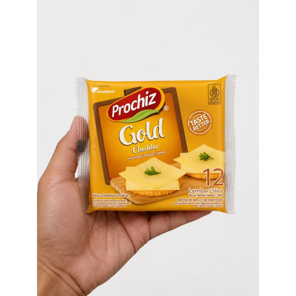Keju Cheddar Lembaran Prochiz Gold Slices - 2 Lembar, Praktis untuk Cemilan dan Makanan Ringan