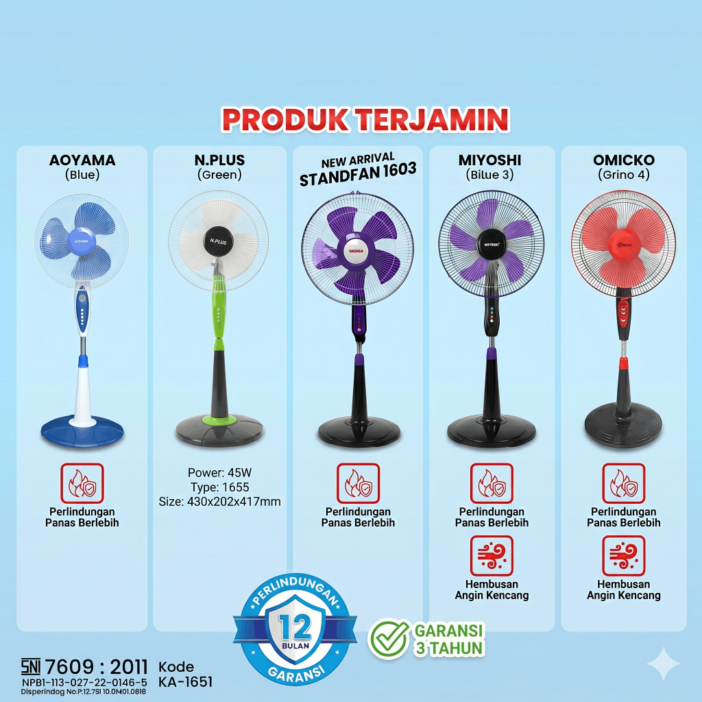 KIPAS BERDIRI AOYAMA/ KIPAS 16 INCH AOYAMA / KIPAS ANGIN STANDFAN AOYAMA / KIPAS BERDIRI/GARANSI