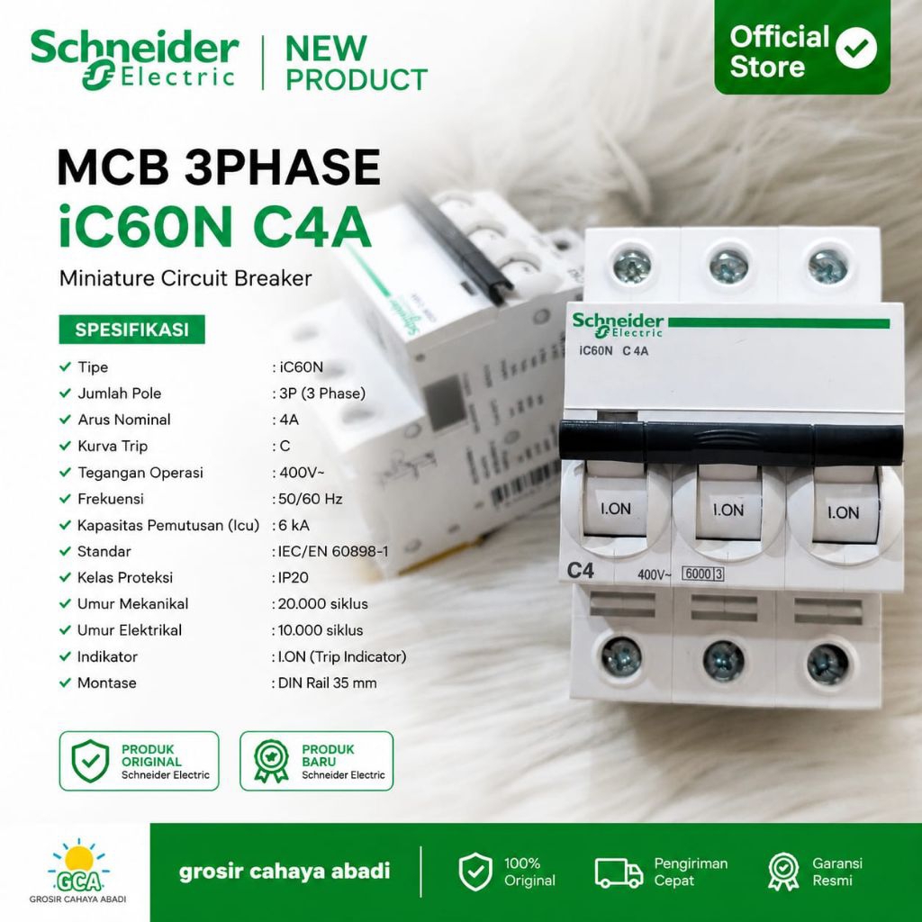 MCB Schneider original Acti9 A9F74304 3P phase 4A 4ampere mcb 3phase 4ampere mcb Schneider ORIGINAL