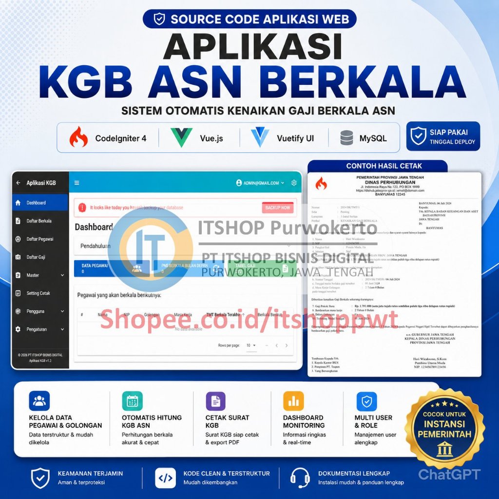 Source Code Aplikasi Web KGB ASN Gaji Berkala menggunakan Codeigniter 4 CI 4 MySQL