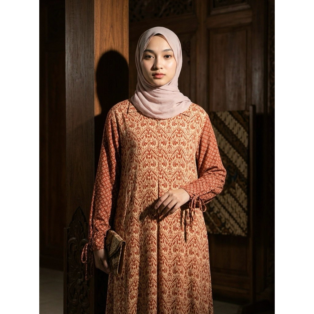 Gamis Rayon Wanita WARDA Dress Motif Etnik LD115 Muslim Casual Elegan