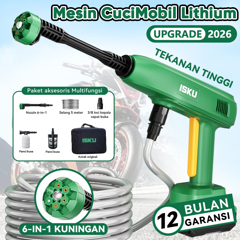 ISKU Jet Cleaner Cordless 21V Mesin Cuci Mobil Motor Baterai Semprotan Air Tekanan Tinggi High Press