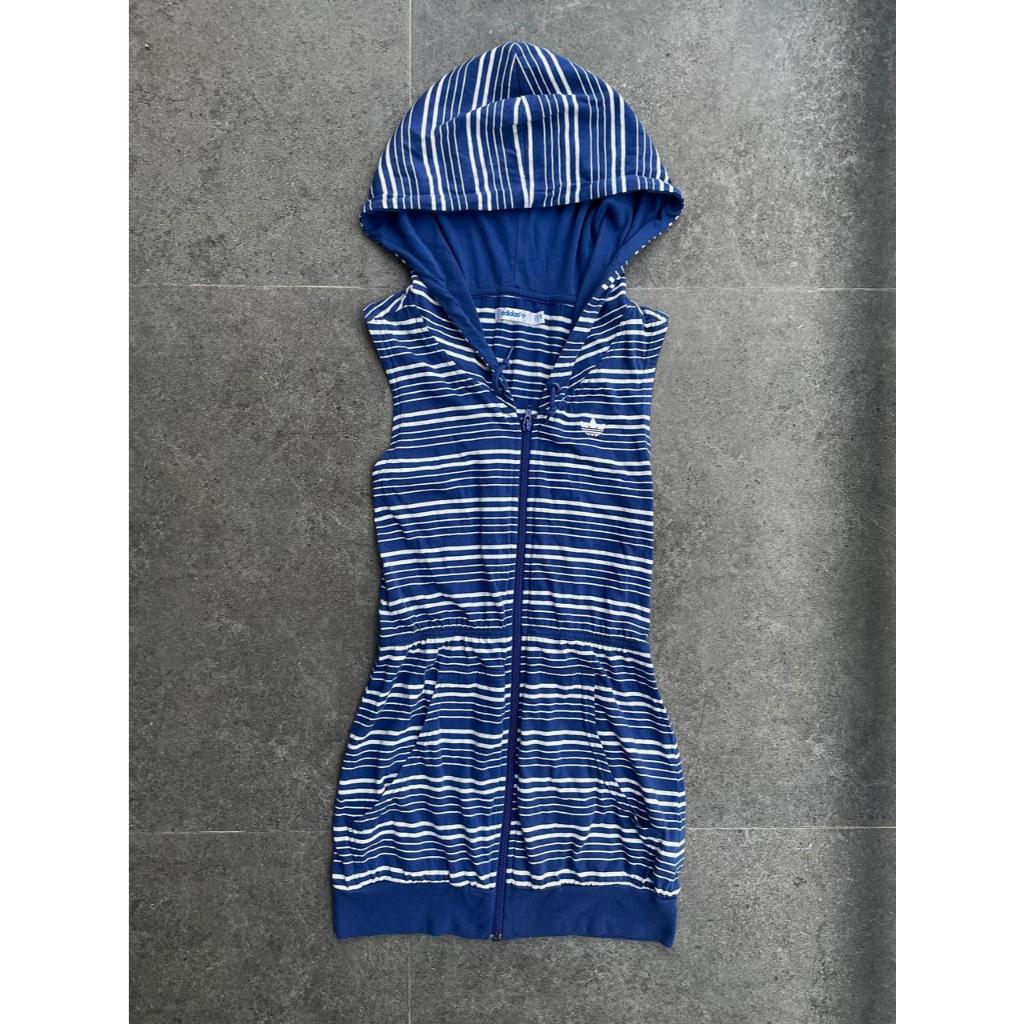 Adidas Singlet Hoodie Women Stripes Blue & White Original