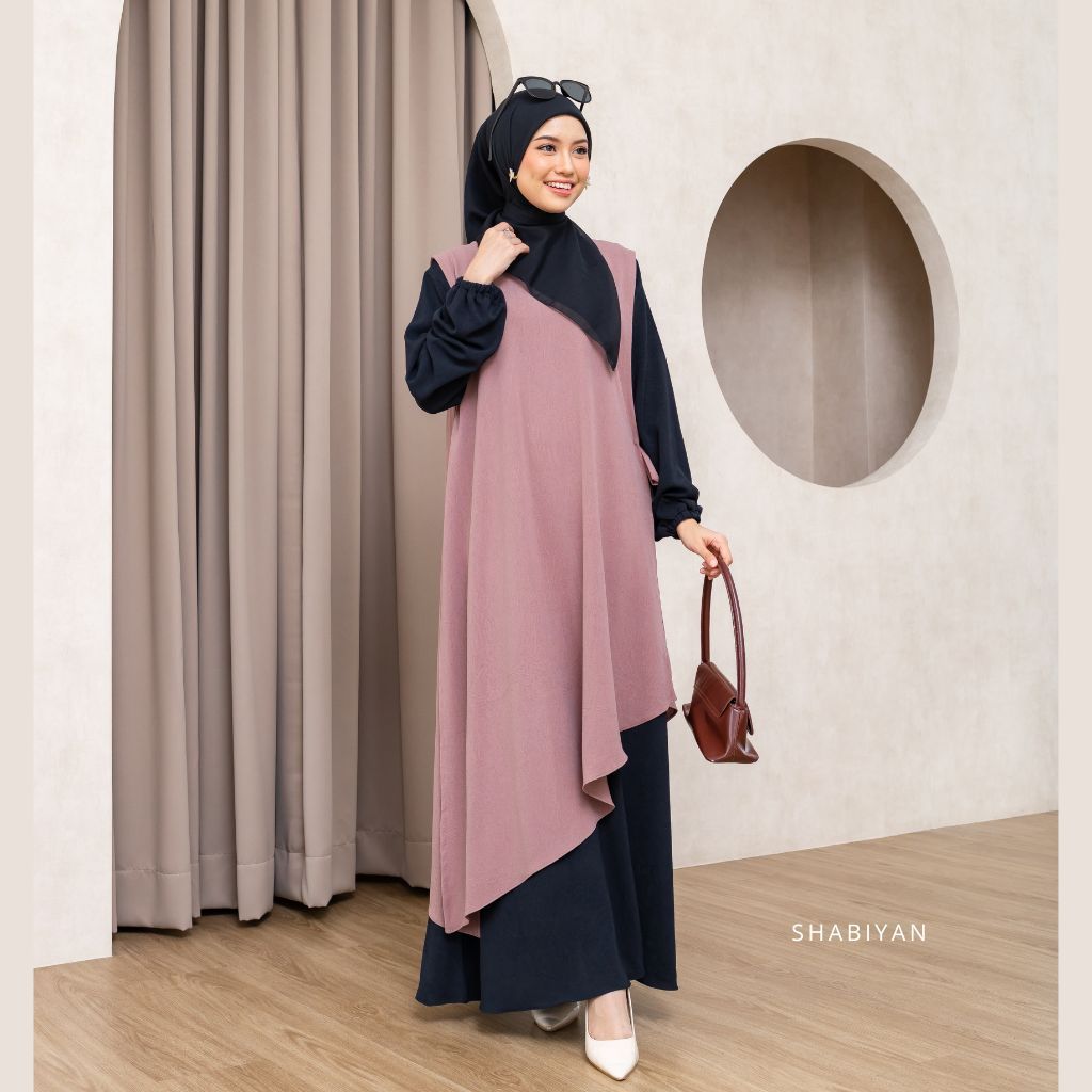 SK-456 Gamis Set Dress Muslimah Casual Outer Inner Dress Cardigan Lepas Pasang