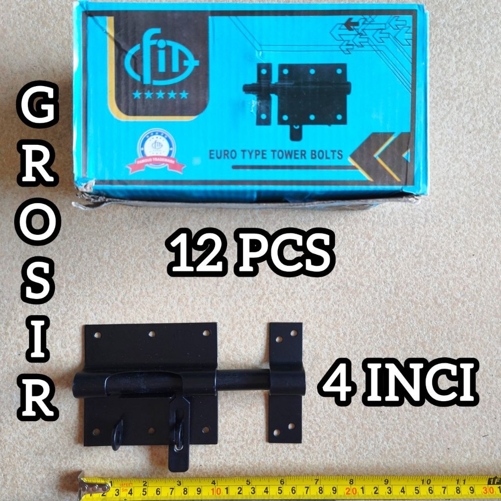 [GROSIR 12 PCS] GTK EURO HITAM 4 INCI FIT / GRENDEL TEMPAT KUNCI GEMBOK