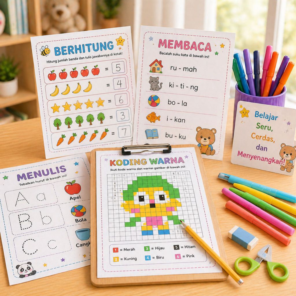 Worksheet Coding / Koding Anak 50 Lembar Membaca Menulis Berhitung Mewarnai