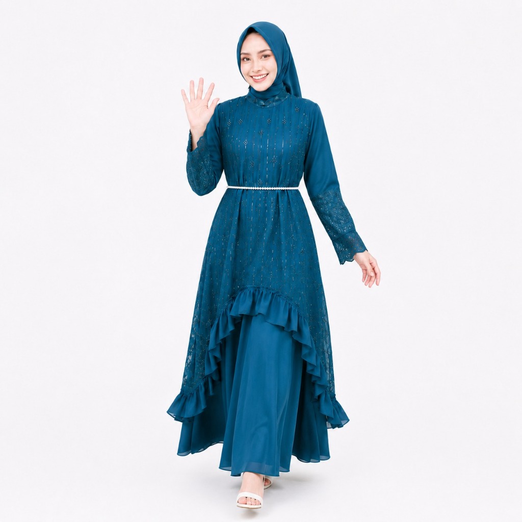 Gamis Brukat Kondangan Jumbo Silvana Dress BC Size M L XL XXL XXXL LD 100-130 CM Bahan Ceruty Baby D