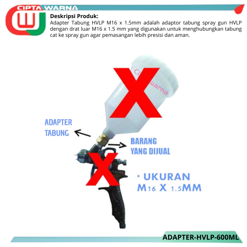 Adapter M16 X 1.5MM tabung HVLP 600ml H2000 K350 H921 Spray Gun