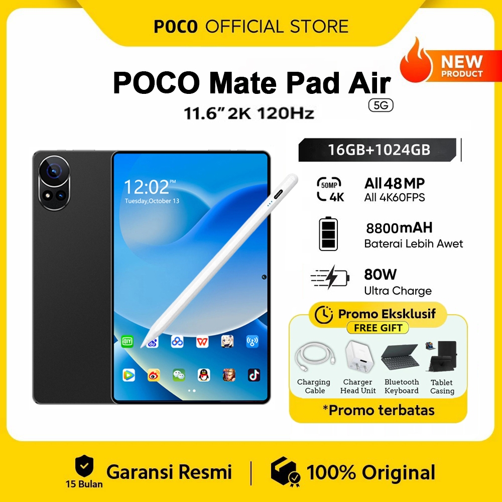 POCOs New Tablet Mate Pad Air Tablet Android 11.6" Full Screen 120Hz 5G Hanya WiFi Android Pad Baru 