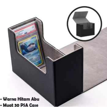 Premium Deck Box PSA Slab / Case kartu Pokemon / Yugioh - 30 PSA CASE - HITAM ABU