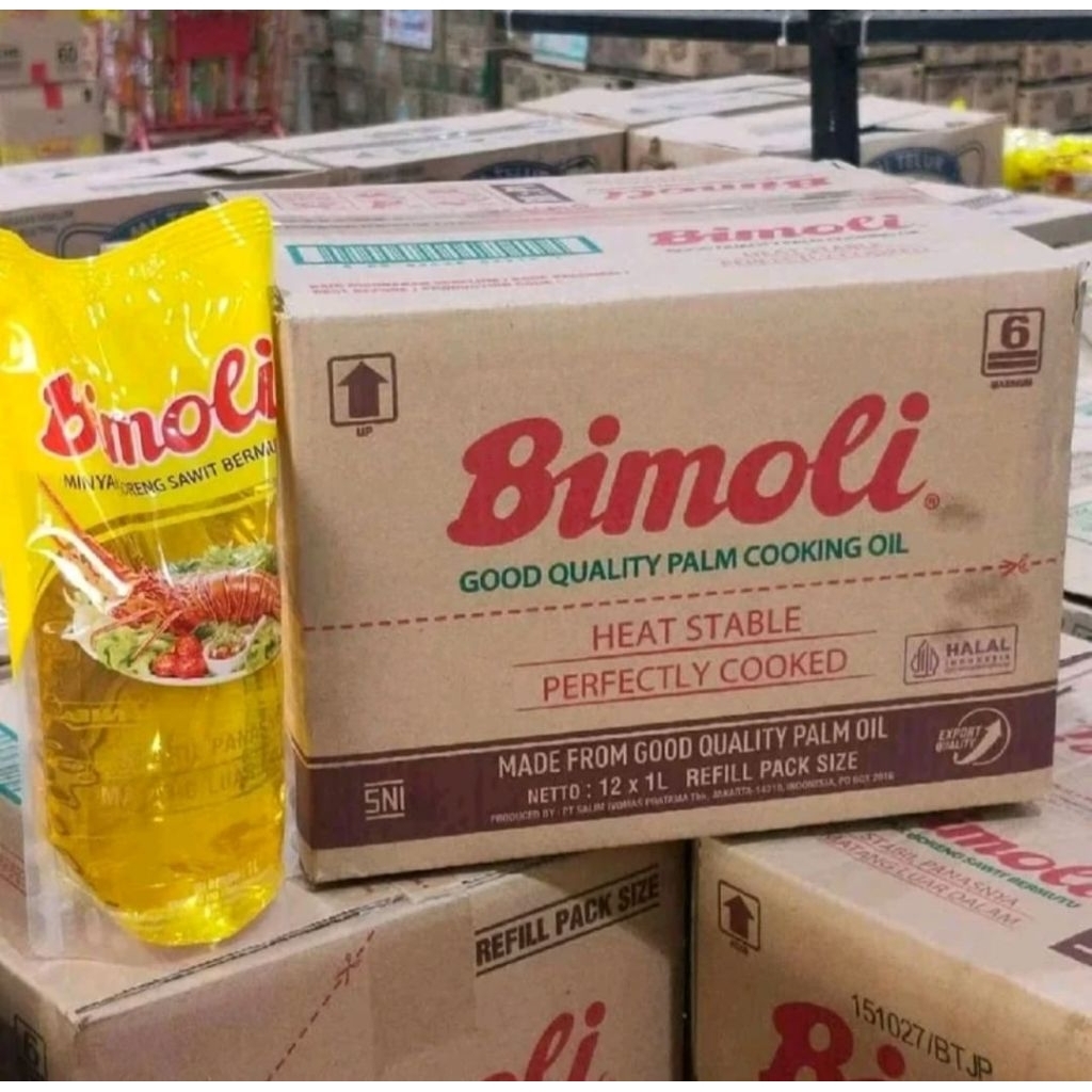 1 Dus isi 12 Liter, Minyak Goreng Bimoli kemasan 1 Liter Pouch