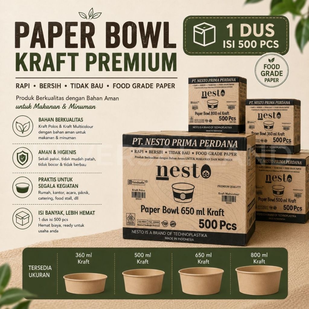 {DUS PAPER BOWL BESTO} PAPER BOWL KRAFT NESTO 360 ML 500 ML 650 ML 800 ML | PAPER BOWL KRAFT NESTO