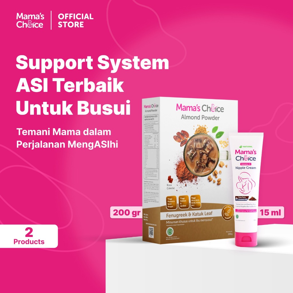 Bundle ASI Booster Almond Powder Cokelat dan Nipple Cream - Mama's Choice Almond Powder Chocolate da