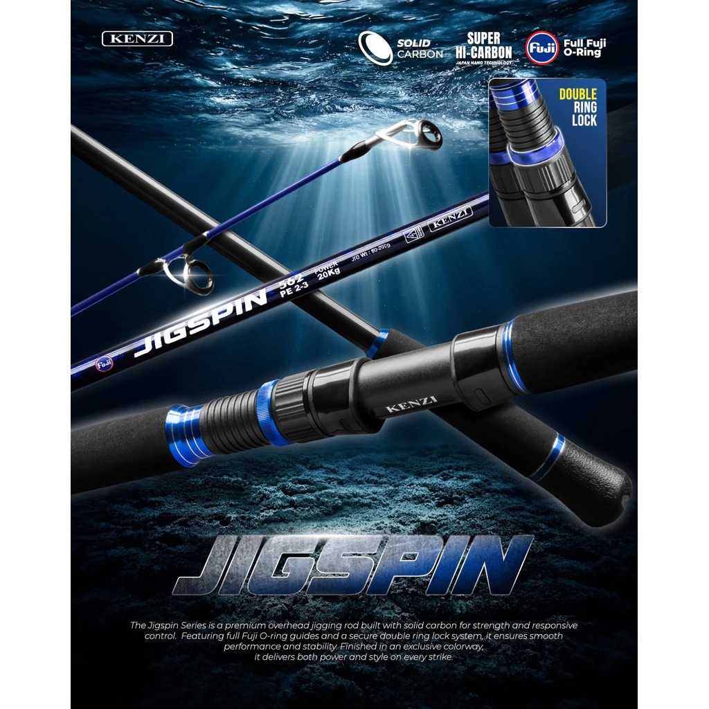 Joran KENZI JIGSPIN 562 Spinning Jigging Rod Full Fuji Guides Power 35Kg Double Ring Lock Super High