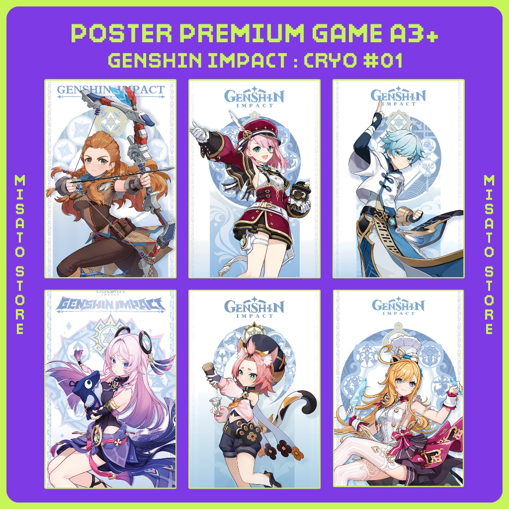 Poster Premium Full HD Game A3+ : Genshin Impact - Cryo [Episode 01] - Aloy, Charlotte, Chongyun, Ci