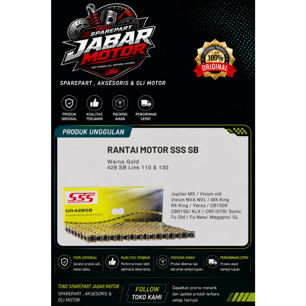 RANTE SSS 428 SB , 130L RANTAI MOTOR SSS WARNA GOLD