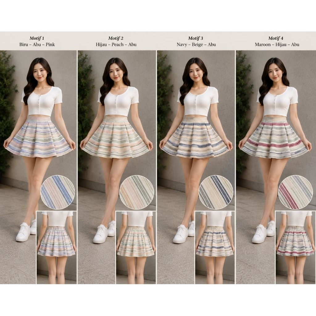 ROK MINI DEWASA SPORT KOREA STYLE BANDUNG MOTIF SALUR GARET-GARET