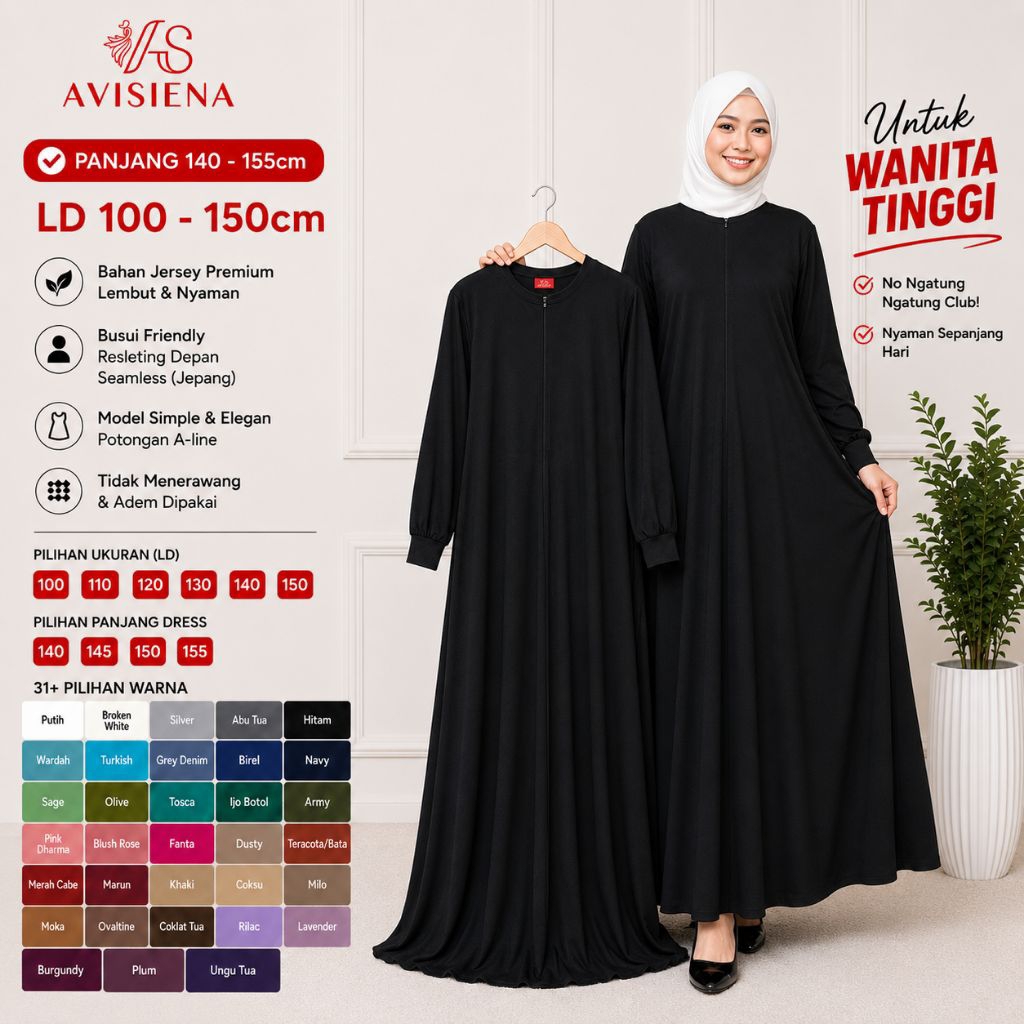 AVISIENA GAMIS & INNER LENGAN PANJANG 140,145,150,155 LD 100,110,120,130,140,150 Dalaman Gamis Busui