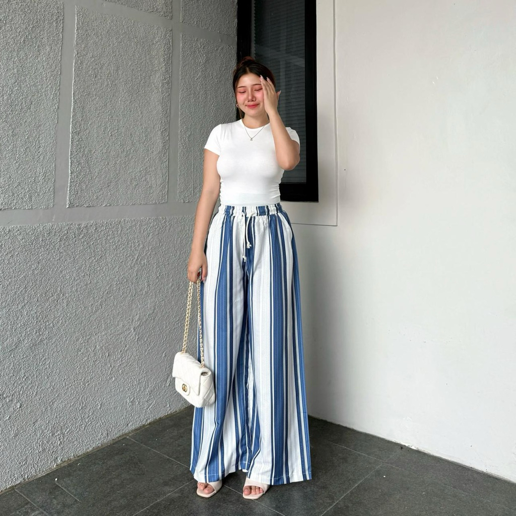 Kulot Boldstripe - Everyday Pants - Strip Pants - Salur Motif Besar - Celana Panjang Wanita Baggy Ka