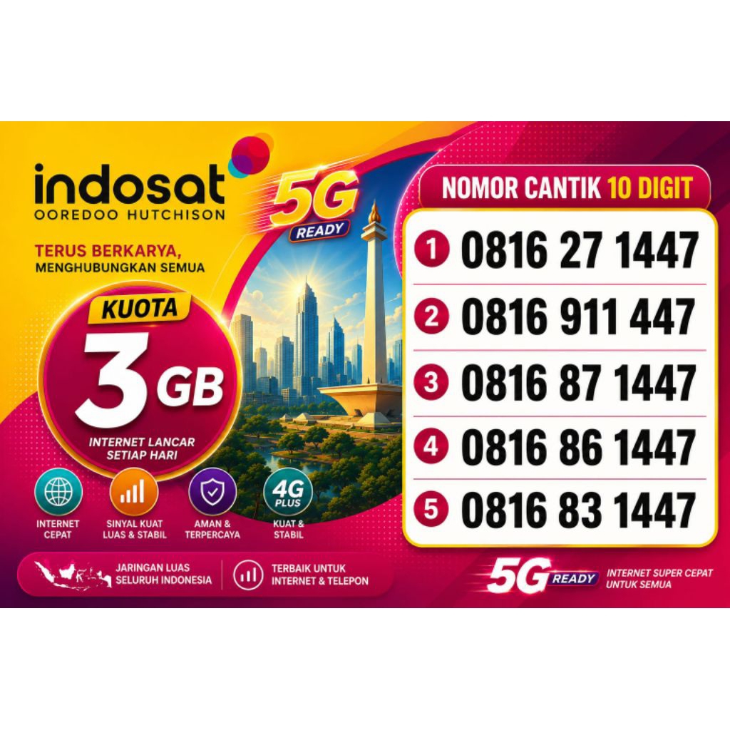 kartu perdana cantik rapi Indosat 10 digit istimewa  tampil berkelas