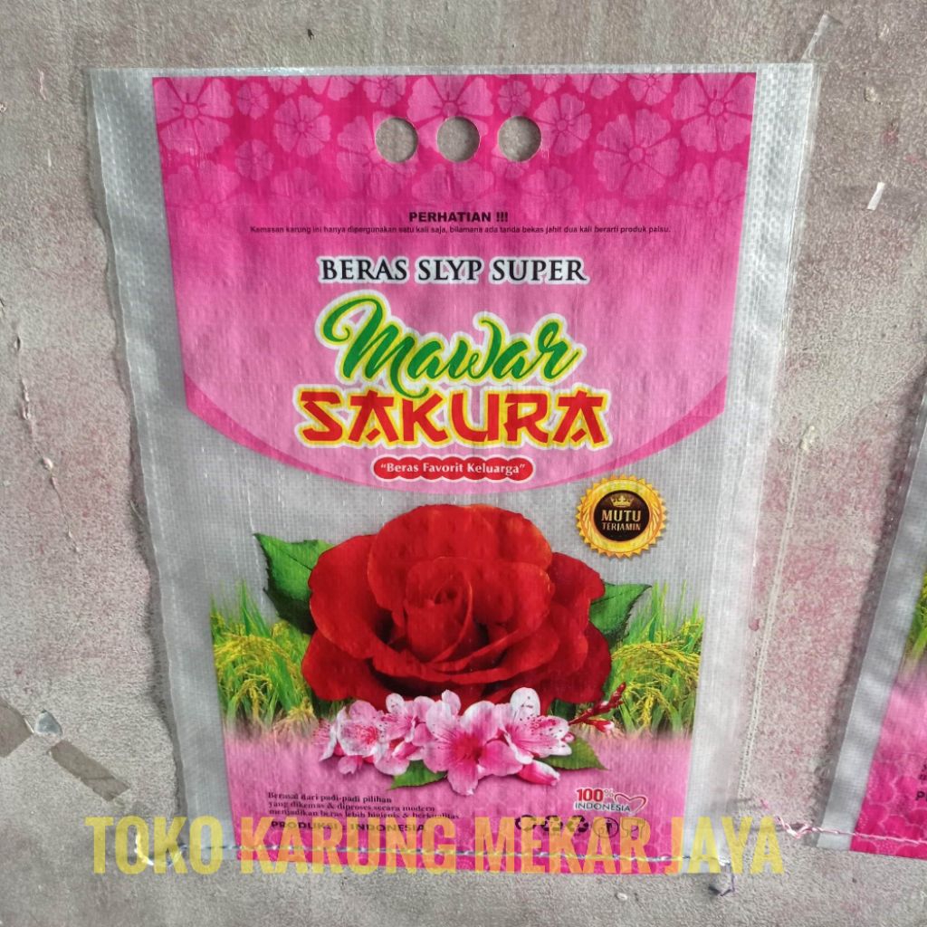 KARUNG BERAS LAMINASI CAP "MAWAR SAKURA" UKURAN 5KG
