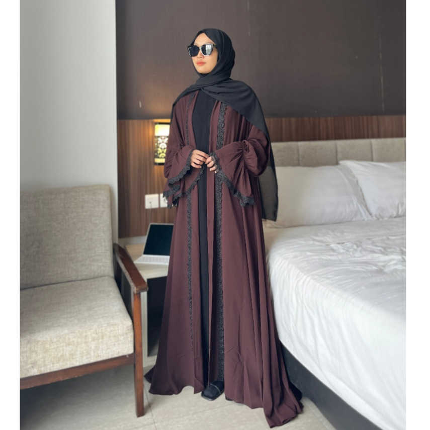 NAVEEA ABAYA MAHOGANY By Ka Syasya Outer Gamis Muslim Syari Simple Mewah Remaja Elegant Lebaran Abay
