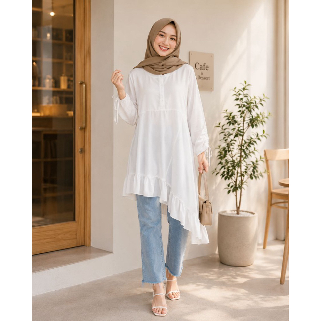 TUNIK PUTIH|TUNIK katun POLOS busui TUNIK KATUN