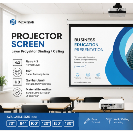 Projection Screen Portable Layar Proyektor HD untuk Nonton Film & Presentasi