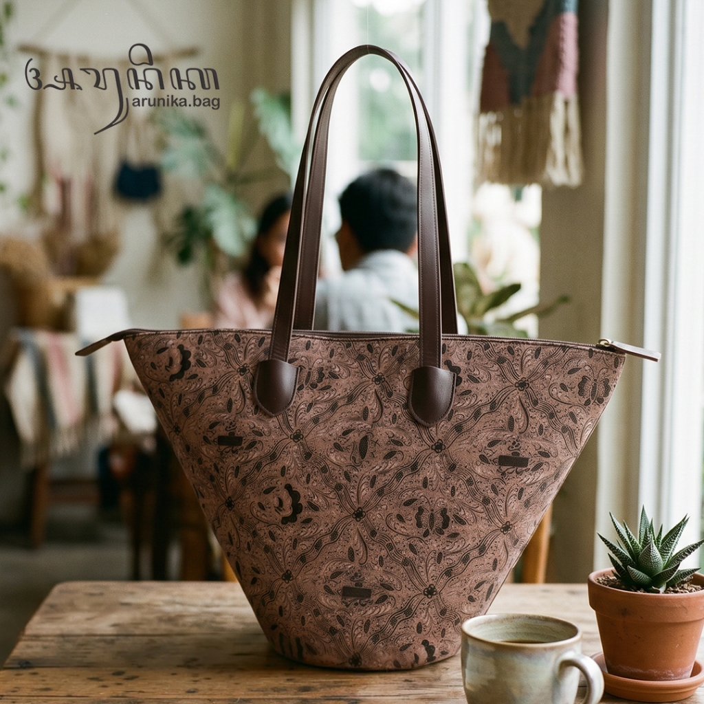 Tas Wanita Batik Kombinasi Kulit Sapi | Tas Bahu Etnik Modern Elegan Belnoura Arunika