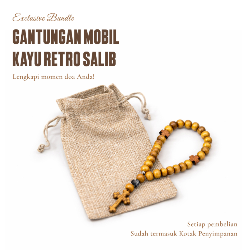 [A+B] Gantungan Mobil Kayu Retro Salib Souvenir Murah Aksesoris Fashion Rohani Katolik