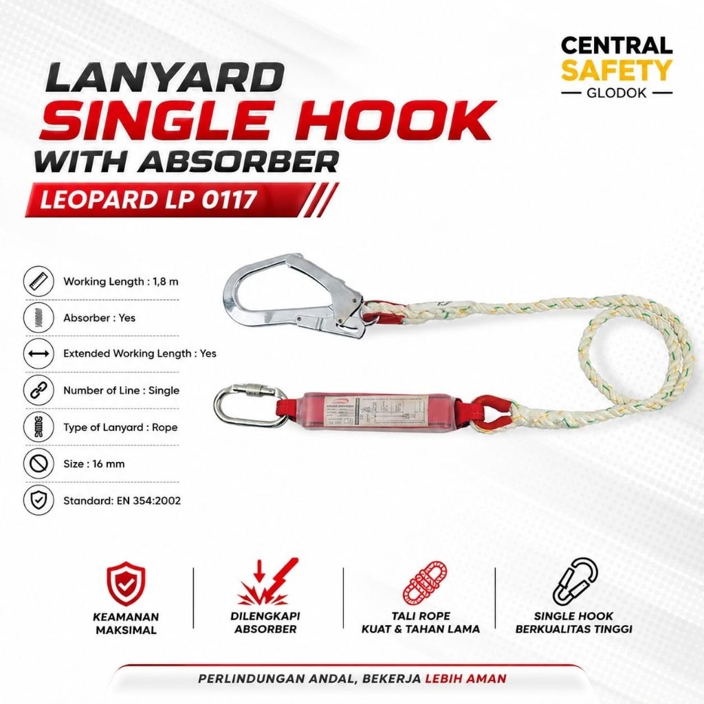 Lanyard Leopard LP 0117 Single Hook + Absorber / Safety Lanyard Rope Leopard