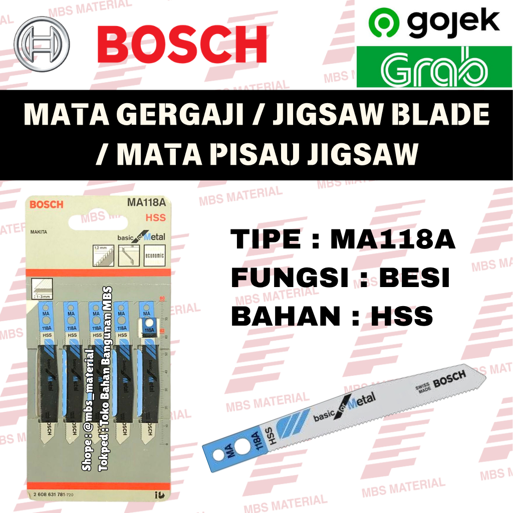 INSTANT & SAME DAY | Bosch MA118A - Mata Gergaji Besi / Mata Pisau Jigsaw HSS / Mata Jigsaw Besi / H