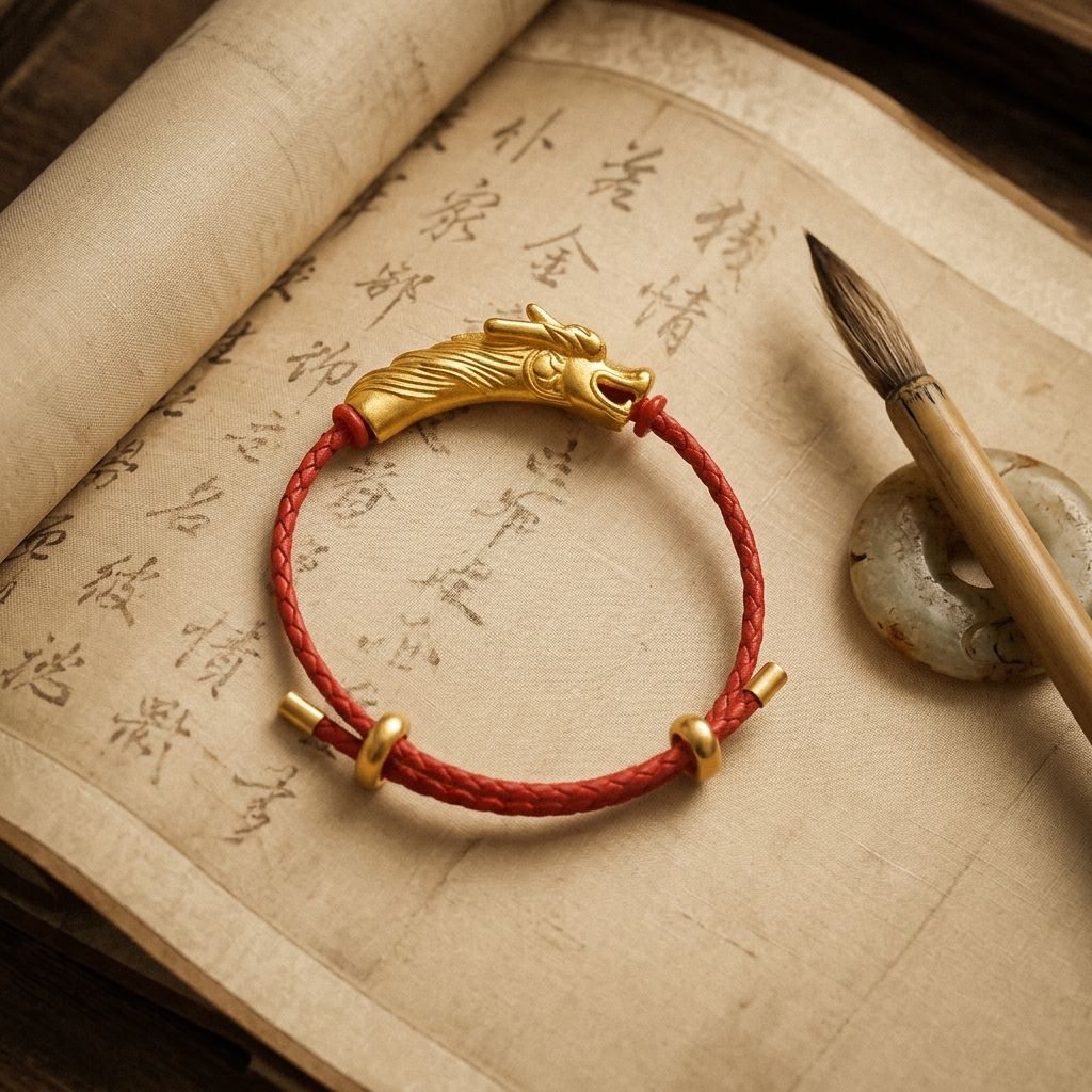 Gelang Kulit Bandul Kepala Naga Gold Feng shui Dinasty Original
