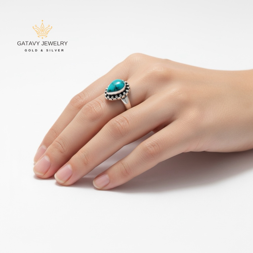 Cincin Bali Perak Asli 925 Permata Turquoise