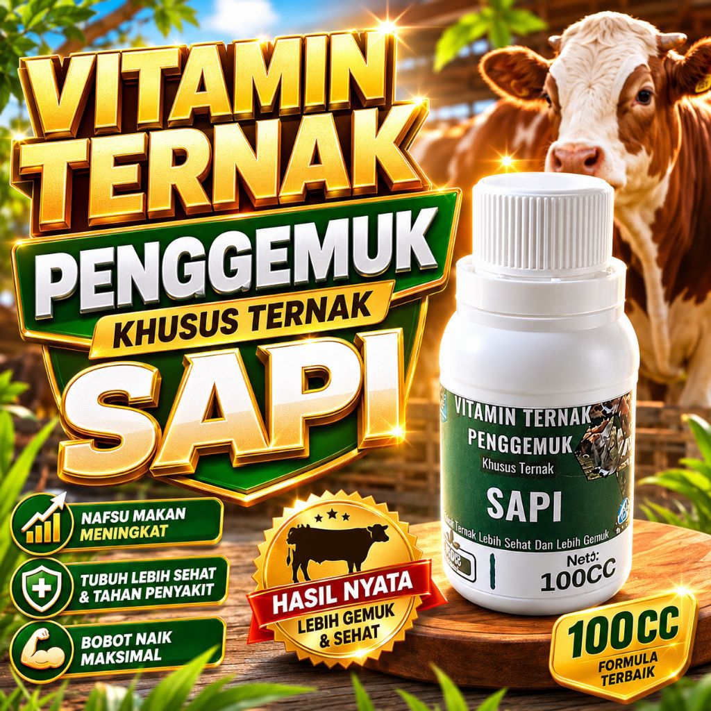 Vitamin Sapi Ternak 100Cc Penggemuk Sapi Penambah Bobot Nafsu Makan Ternak Cepat Gemuk