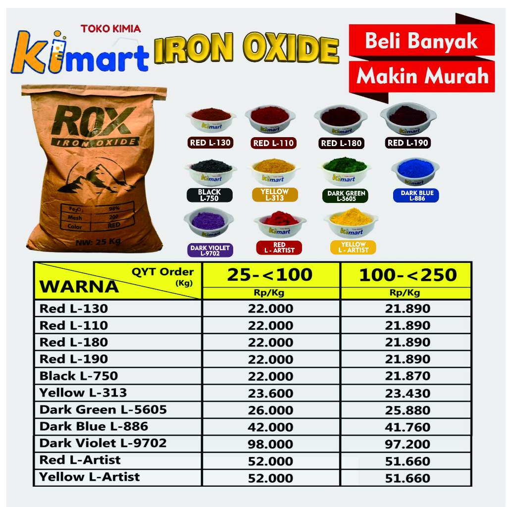 ROX Iron Oxide mesh 325 Pigmen Pewarna Iron Oxide Powder 1000gr pigment pewarna bata paving biru vio