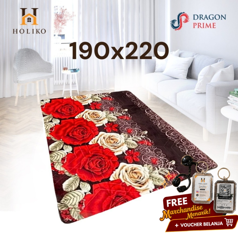 [HOLIKO] Karpet Busa Malaysia 190x220 Ruang Tamu Motif Bunga Polyester Dragon Prime Halus Nyaman Ant