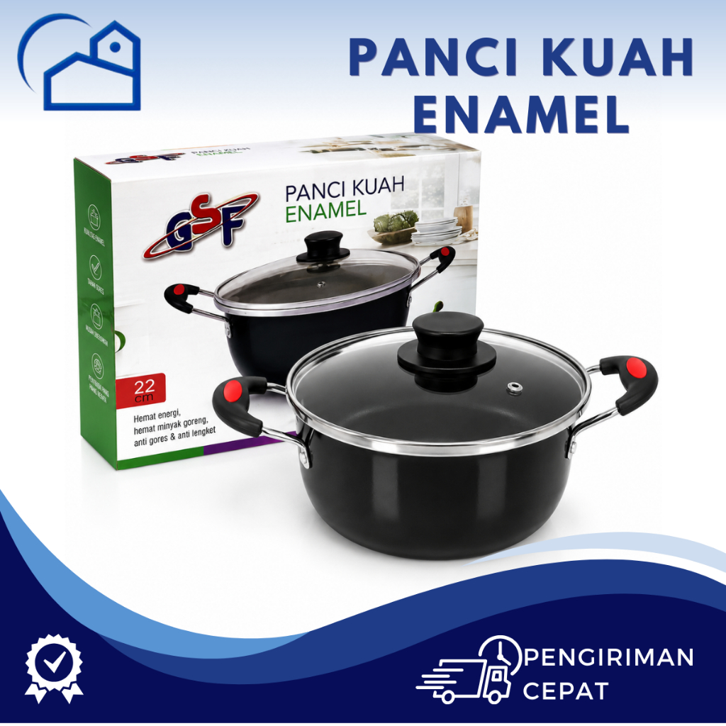 HOMESTATION - Panci Kuah Enamel GSF 4022 4024 2405 4920 4918 Tutup Kaca Panci Susu Saucepan