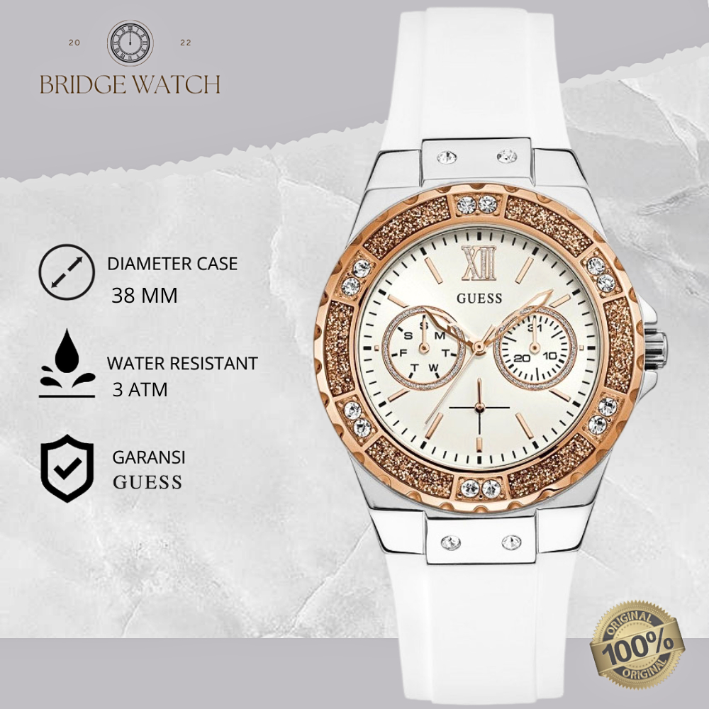 Jam Tangan Wanita Guess Limelight W1053L2 Chronograph White Rubber Strap Putih Mewah Casual Original