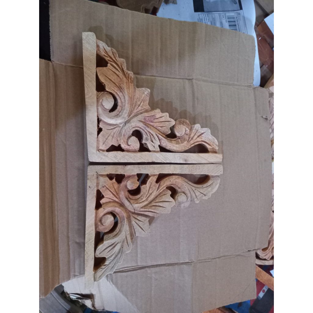 Siku Penyangga Rak Buku Kayu Ukir Sepasang Konsol Dinding Ukiran Klasik Jawa Mentahan Isi 2 Pcs