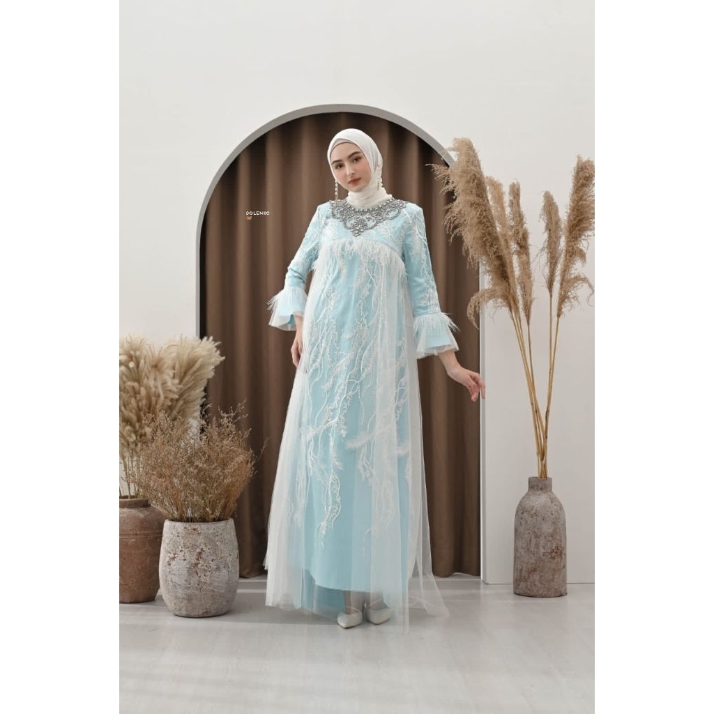 SOLEMIO MAXIDRESS / TERUSAN PANJANG / GAUN PESTA / GAMIS / BAJU MUSLIM MEWAH TILLE BRUKAT IMPORT