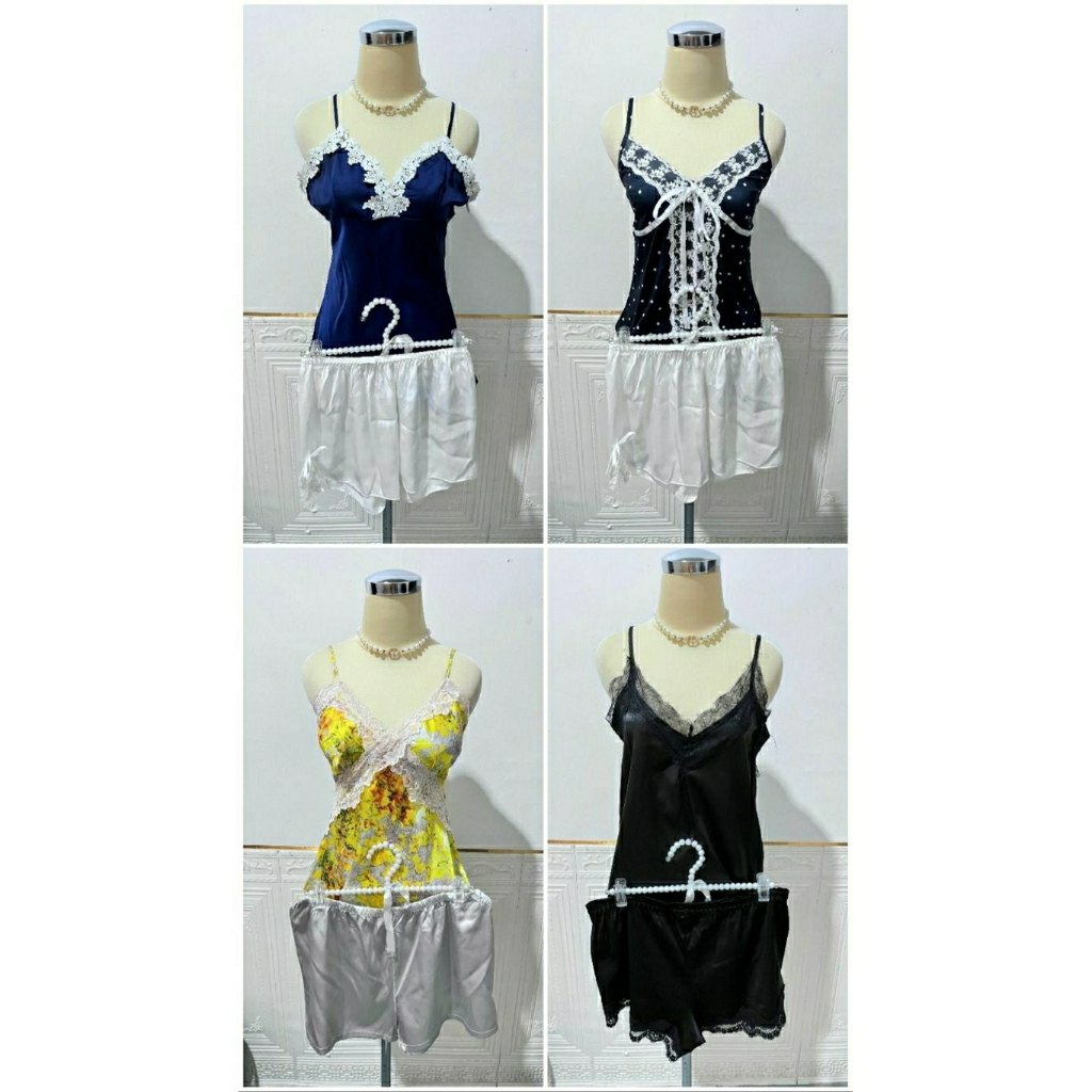 Settop satin/settop tali satu/baju tidur wanita kekinian ( kode A)